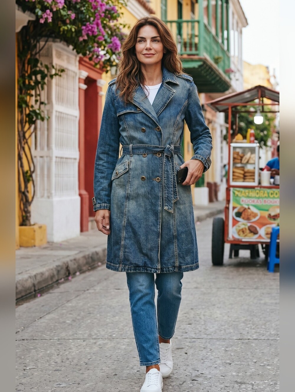 Vintage 90's Lucky Brand Denim Washed Double-breasted Trench Jacket